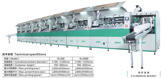 πολύχρωμη μηχανή εκτύπωσης οθόνης 600*250mm 2000pcs/Hr για τον κάδο