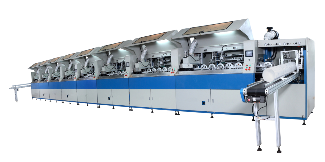 2000 τμχ/ώρα Πολύχρωμη Μηχανή Εκτύπωσης Μεταξοτυπίας για Κυλινδρικά Δοχεία Μέγιστη Διάμετρος Δοχείου 220mm